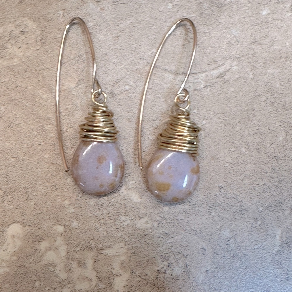 Gold plated, dangle, earrings, brand new, handmade with Czech glass beads